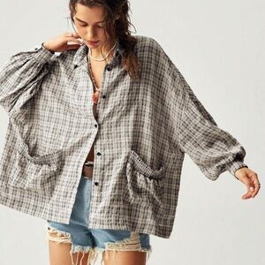 SHEIN Oversized Button Down Checkered Top